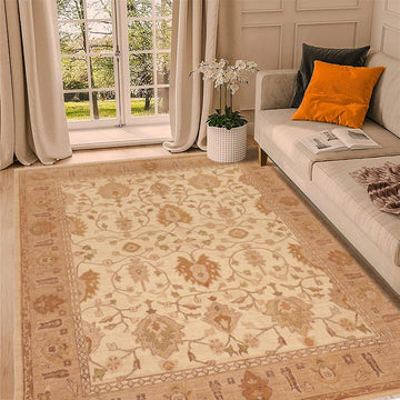 handmade Traditional Kafkaz Chobi Ziegler Beige Tan Hand Knotted RECTANGLE 100% WOOL area rug 8 x 10